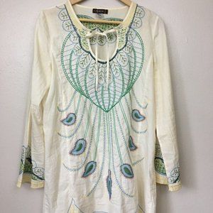 XCVI Embroidered Tunic Blouse Cotton Long Sleeve